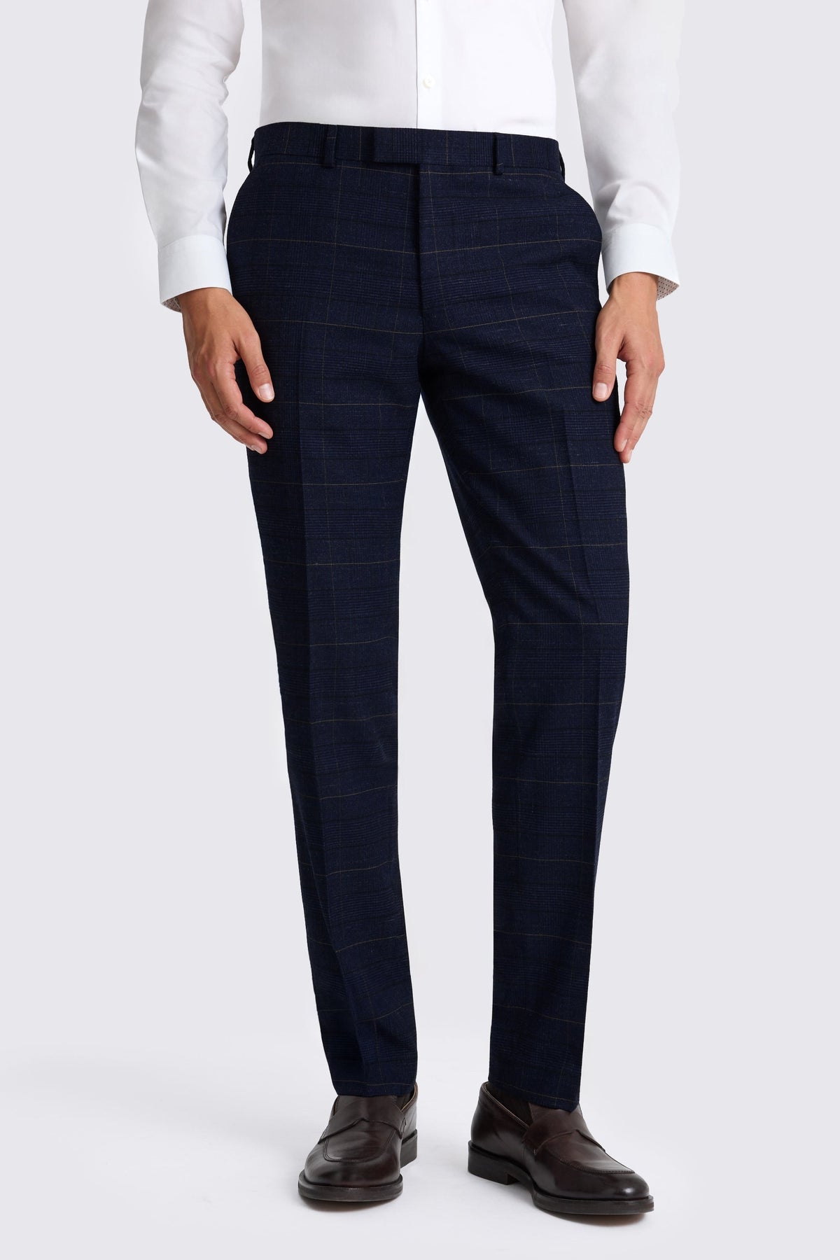Slim Fit Navy Black Check Trousers