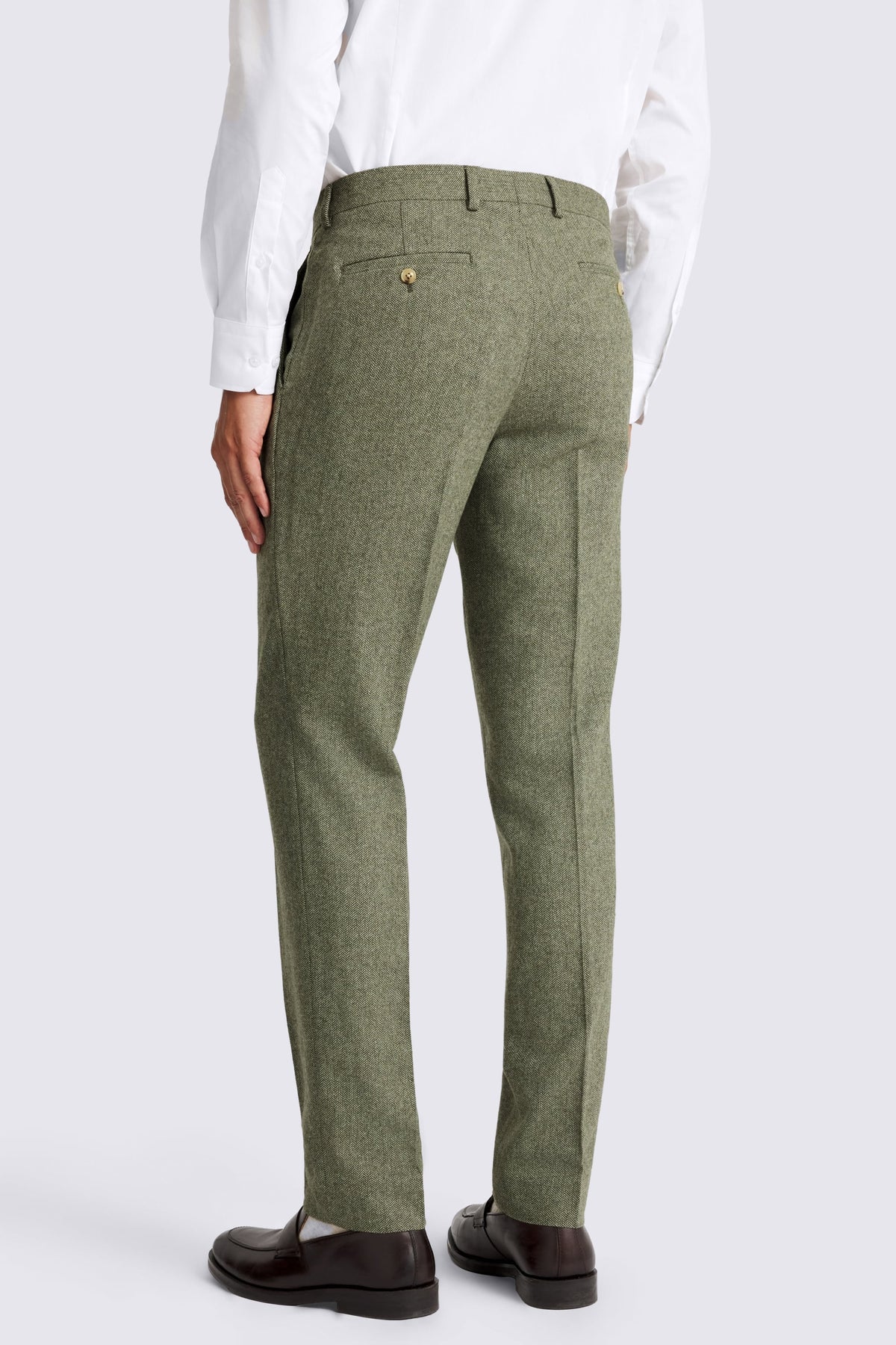 Slim Fit Sage Herringbone Trousers