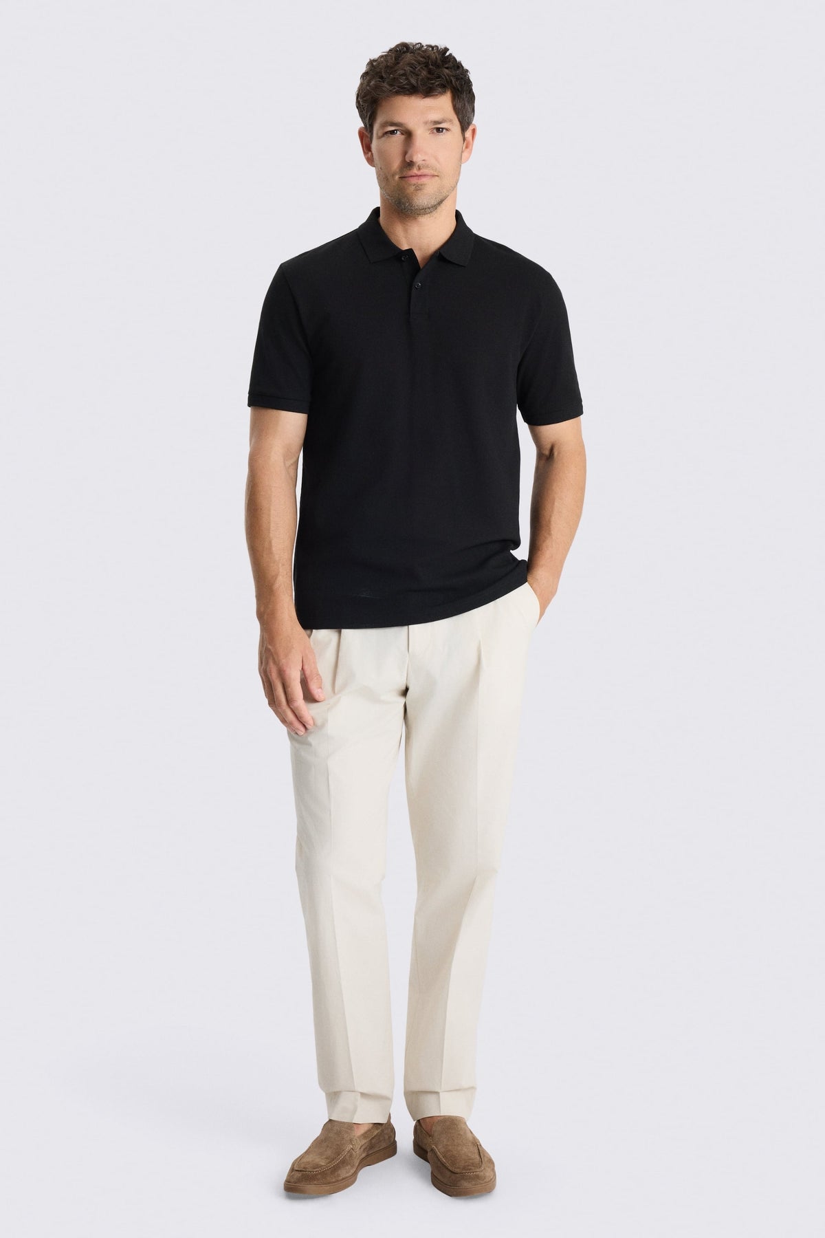 Black Cotton Pique Polo Shirt