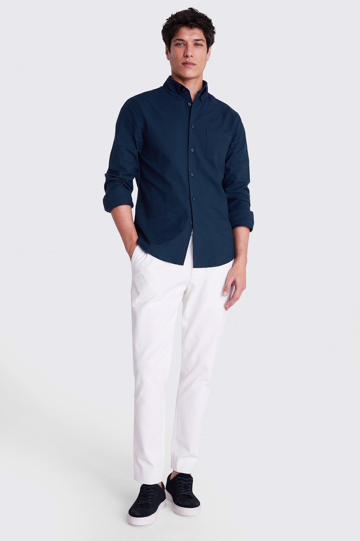 Navy Washed Cotton Oxford Shirt