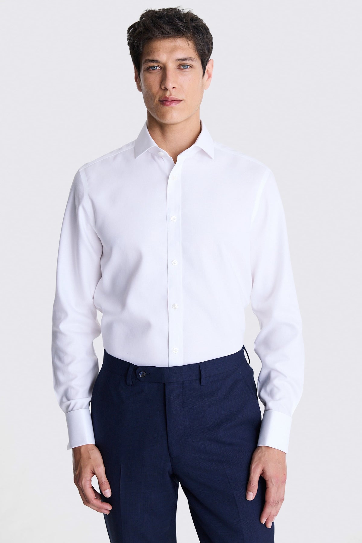 Tailored Fit White Royal Oxford Non-Iron Cotton Shirt