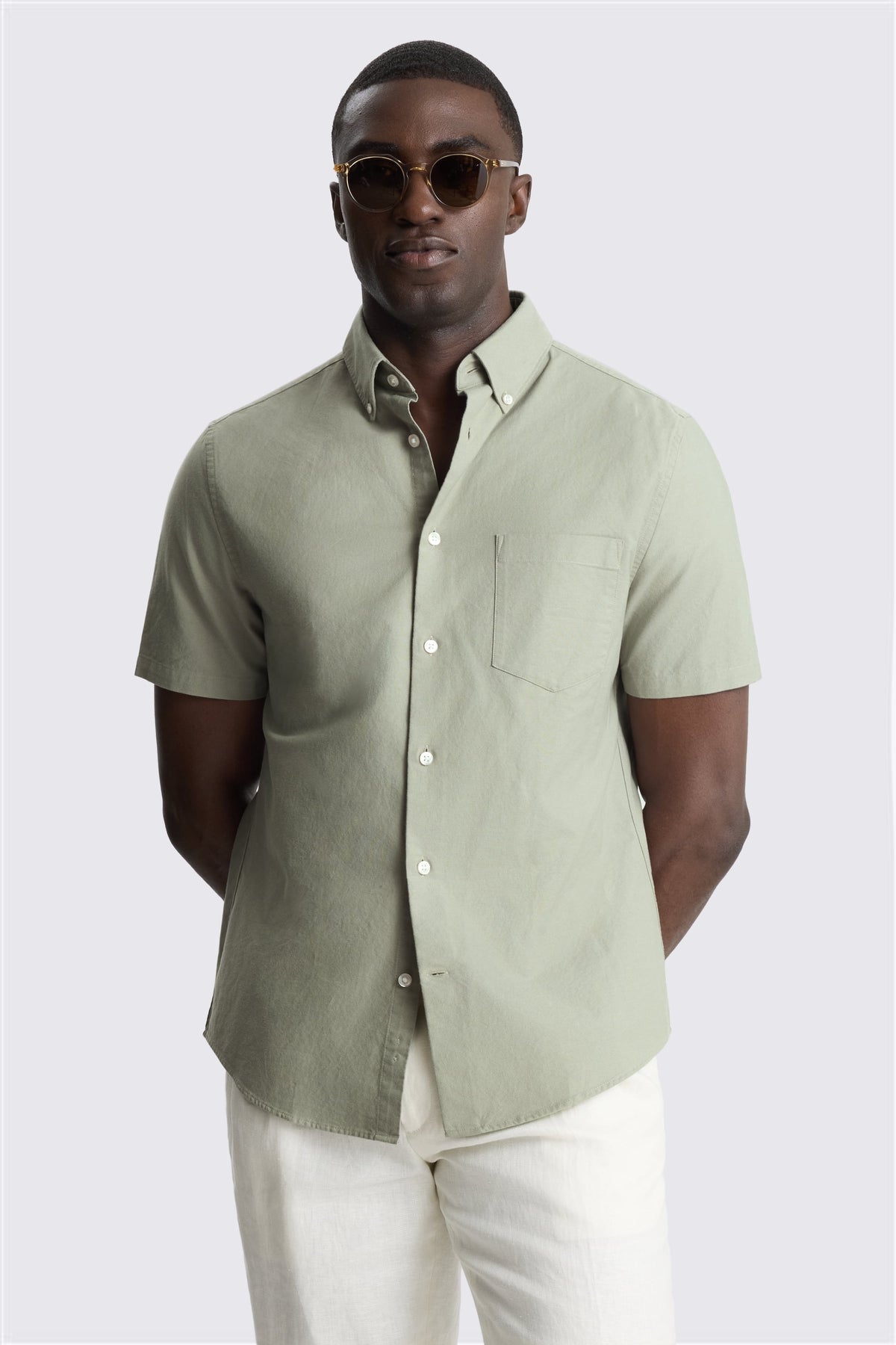 Sage Short Sleeve Cotton Oxford Shirt