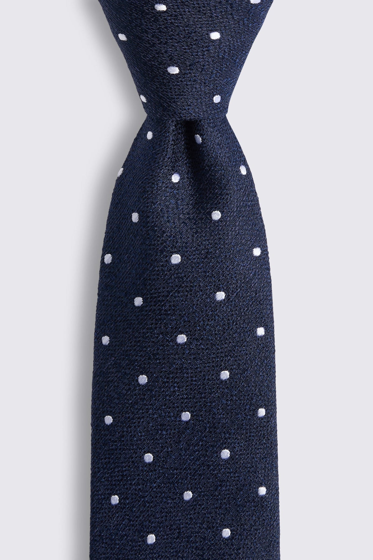 Navy Polka Dot Silk & Linen Tie