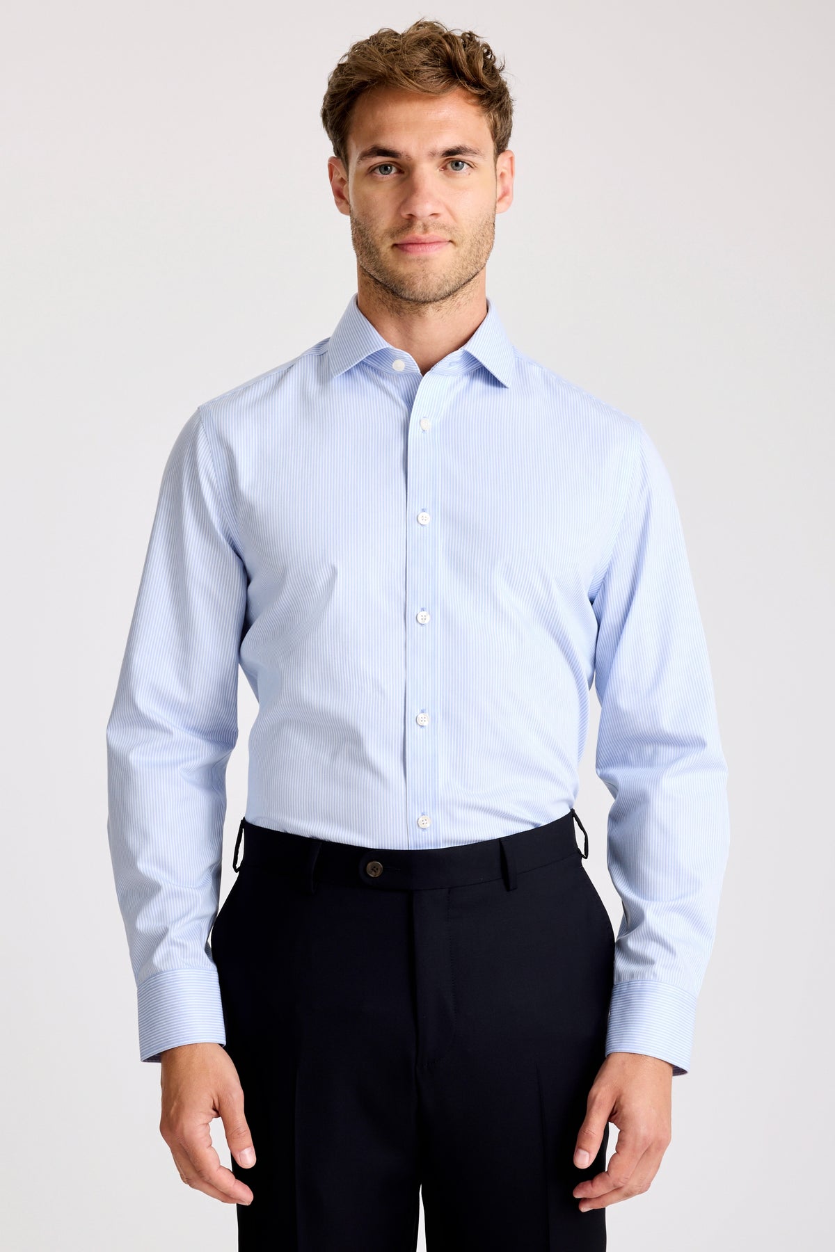 Tailored Fit Sky Stripe Non-Iron Cotton Shirt