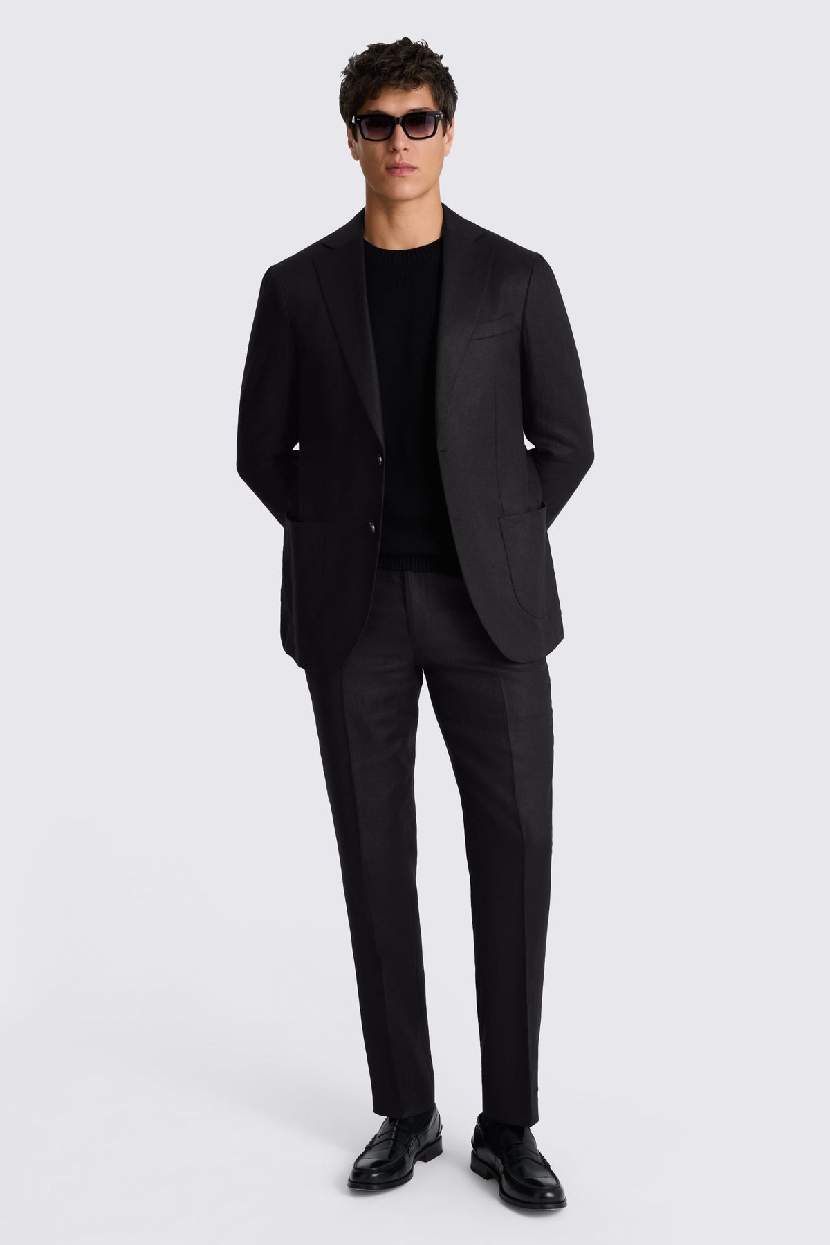 Tailored Fit Black Twill Linen Trousers