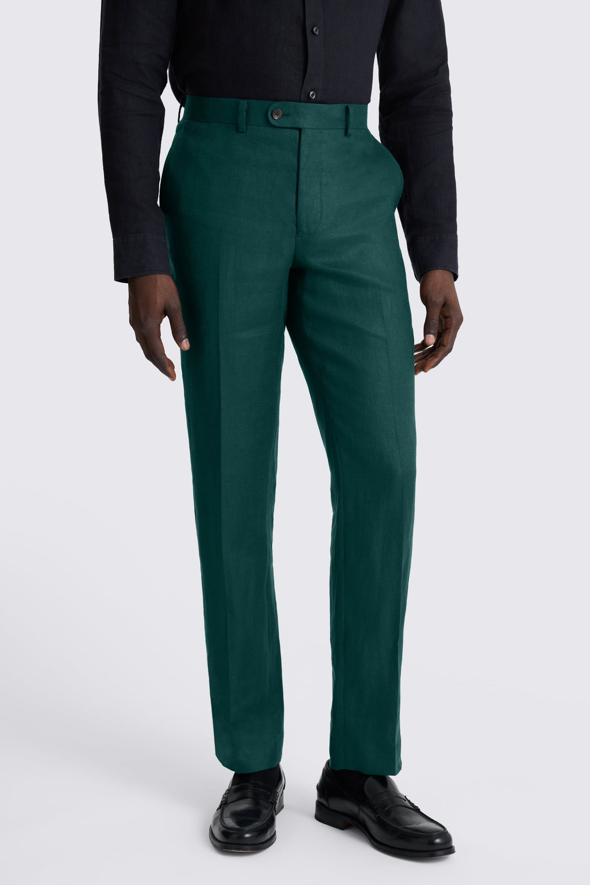Slim Fit Emerald Twill Linen Trousers