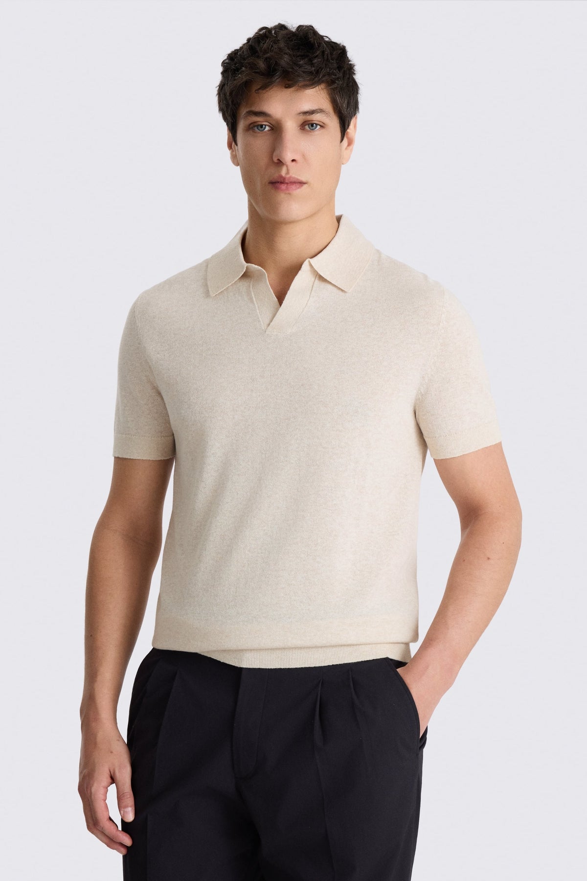 Oatmeal Linen-blend Skipper Polo Shirt