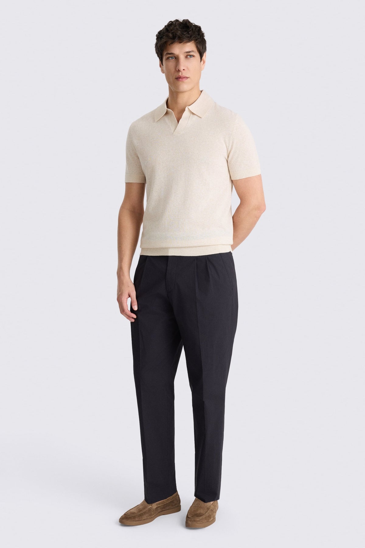 Oatmeal Linen-blend Skipper Polo Shirt