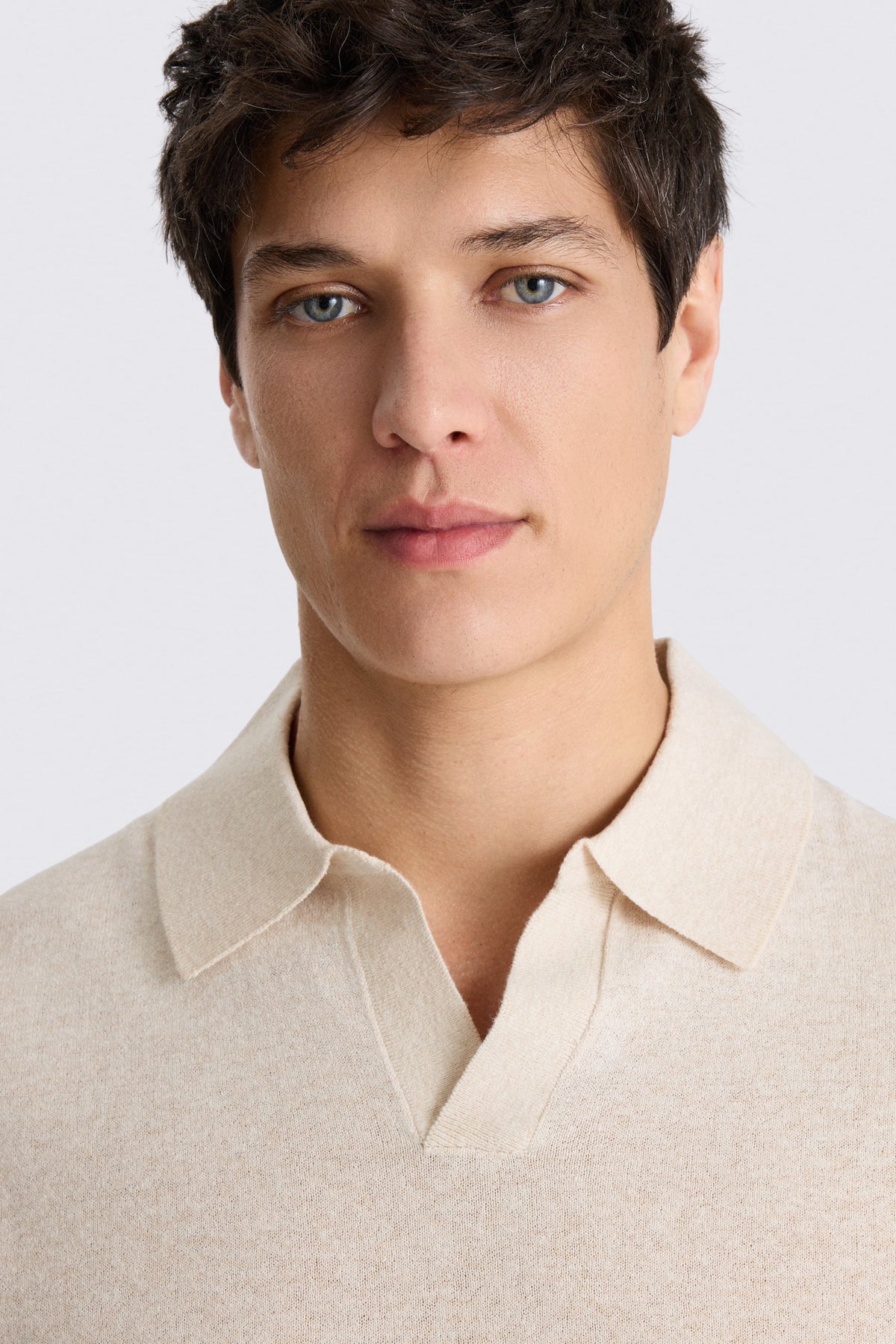 Oatmeal Linen-blend Skipper Polo Shirt