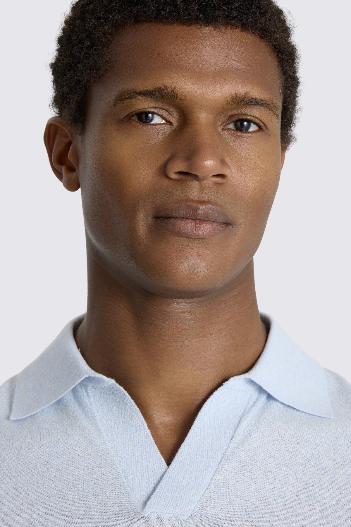 Light Blue Linen-blend Skipper Polo Shirt