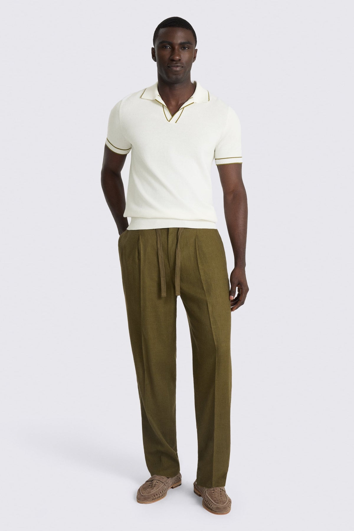 Off-White Contrast Placket Skipper Polo Shirt
