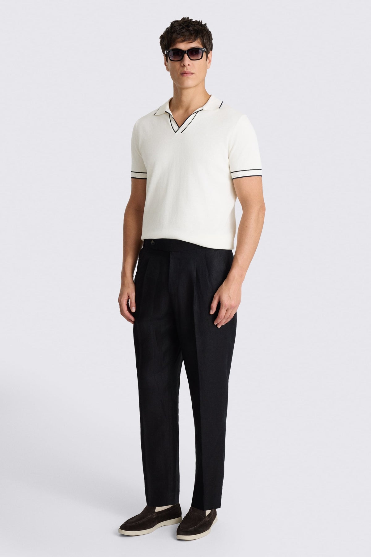 Off-White Contrast Placket Cotton Skipper Polo Shirt
