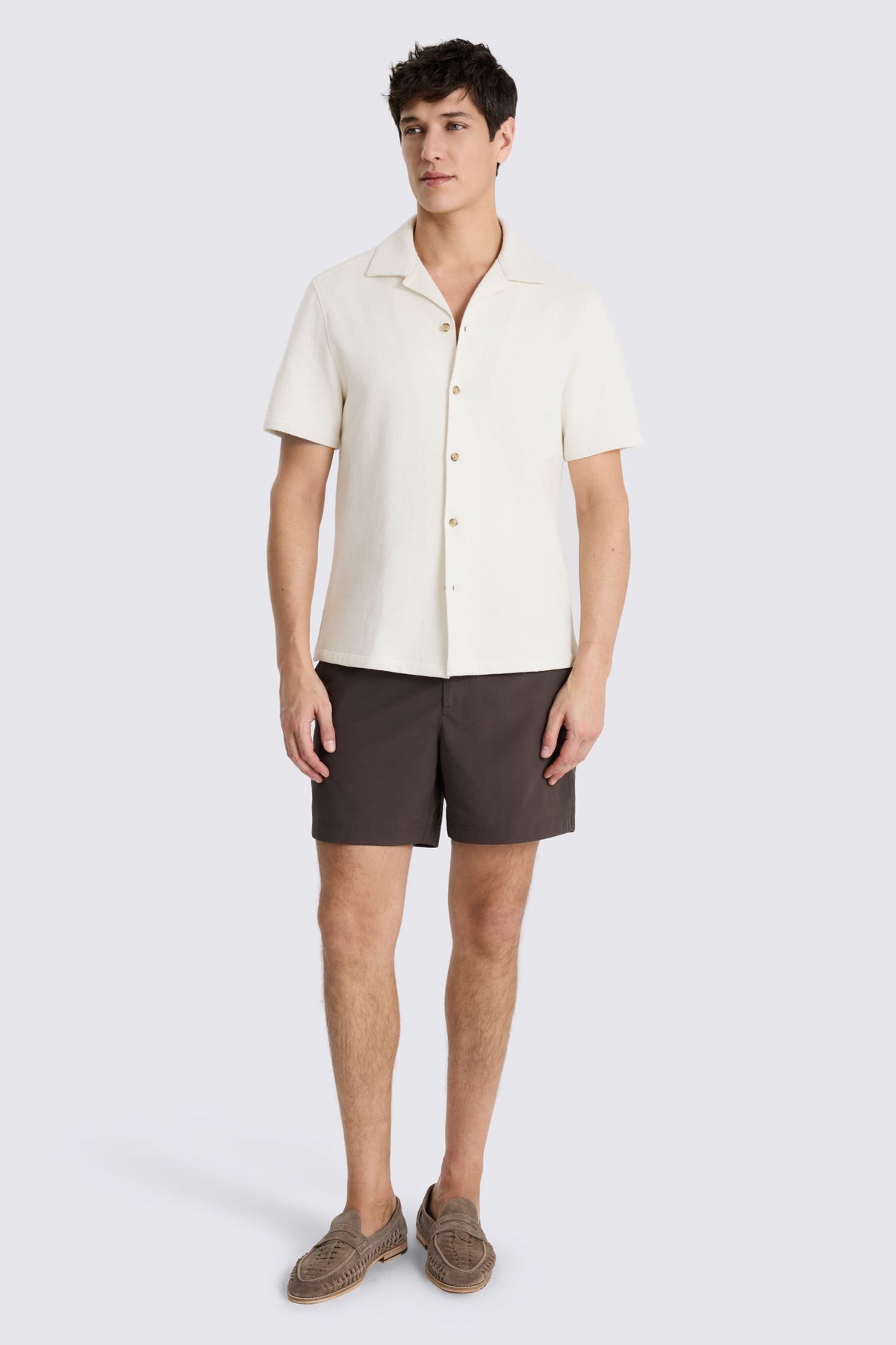 Off-White Cotton Knitted Cuban Collar Shirt