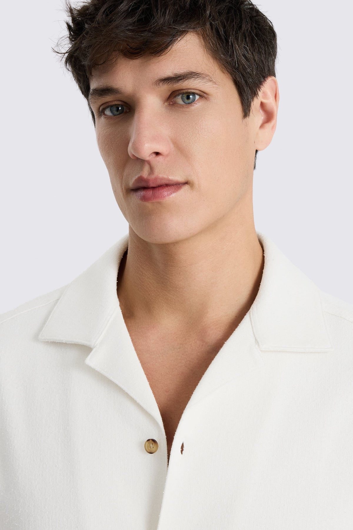 Off-White Cotton Knitted Cuban Collar Shirt