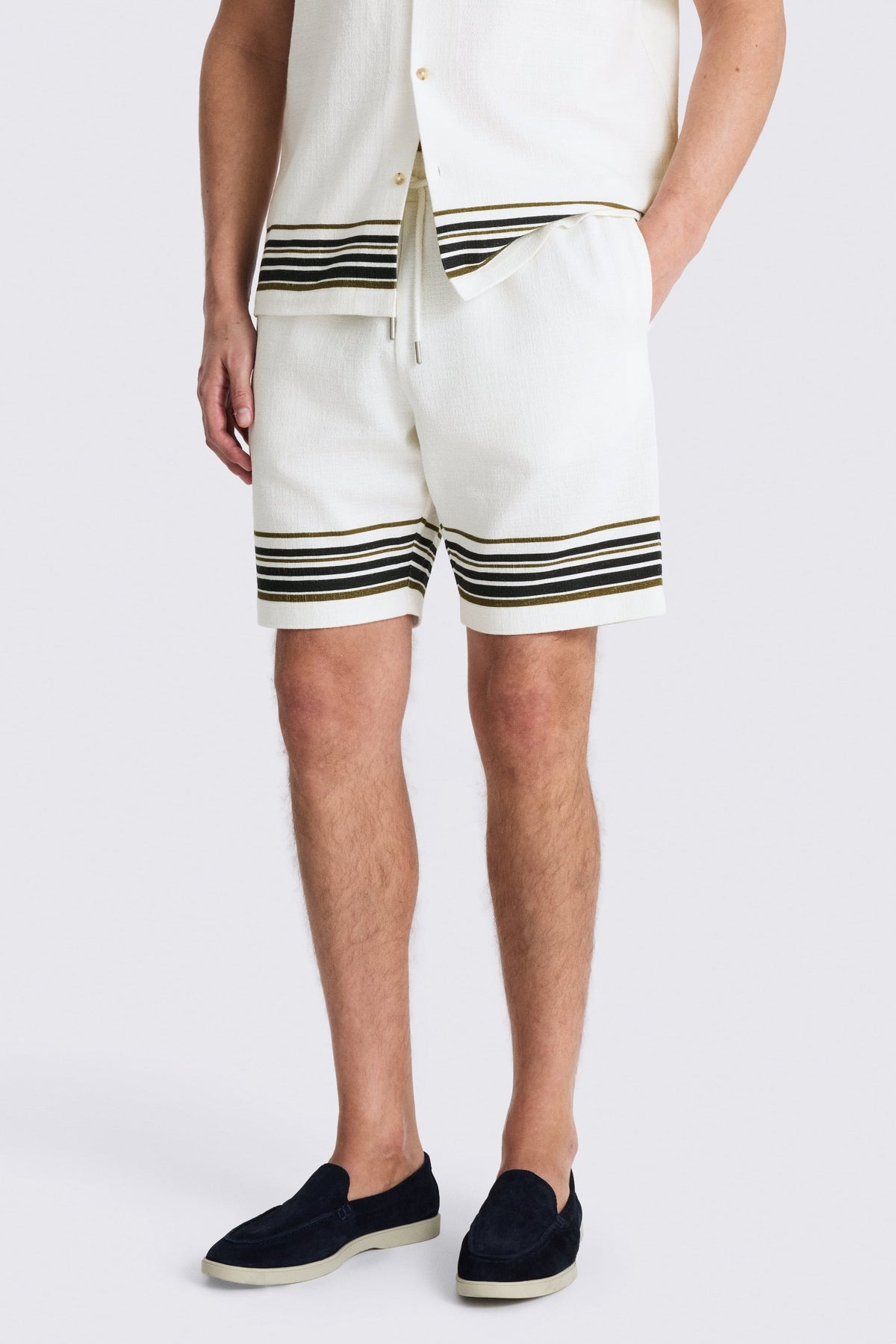 Navy & Khaki Stripe Cotton Shorts
