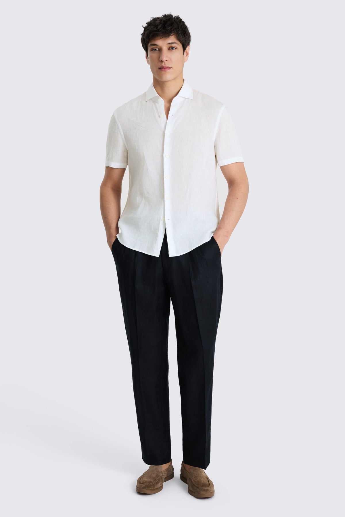 White Short Sleeve Linen Shirt