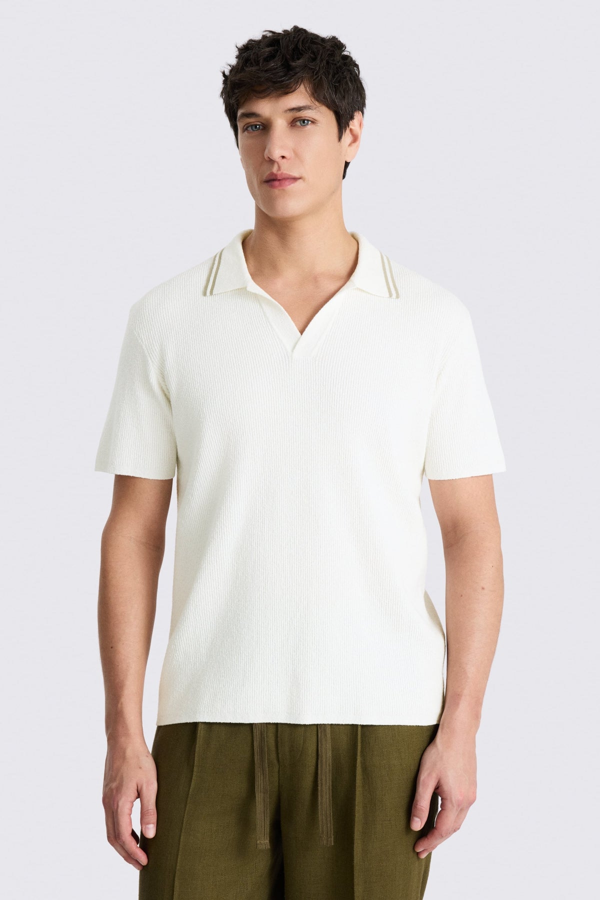Off-White Ribbed Boucle Skipper Polo Shirt