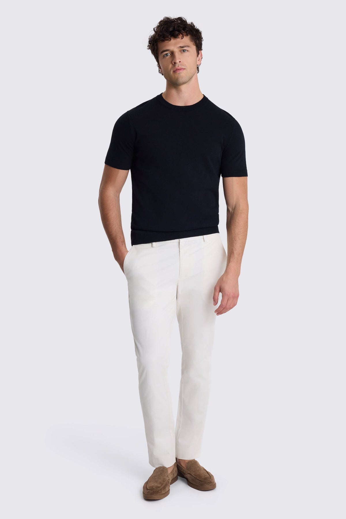 Slim Fit Off-White Cotton Chinos