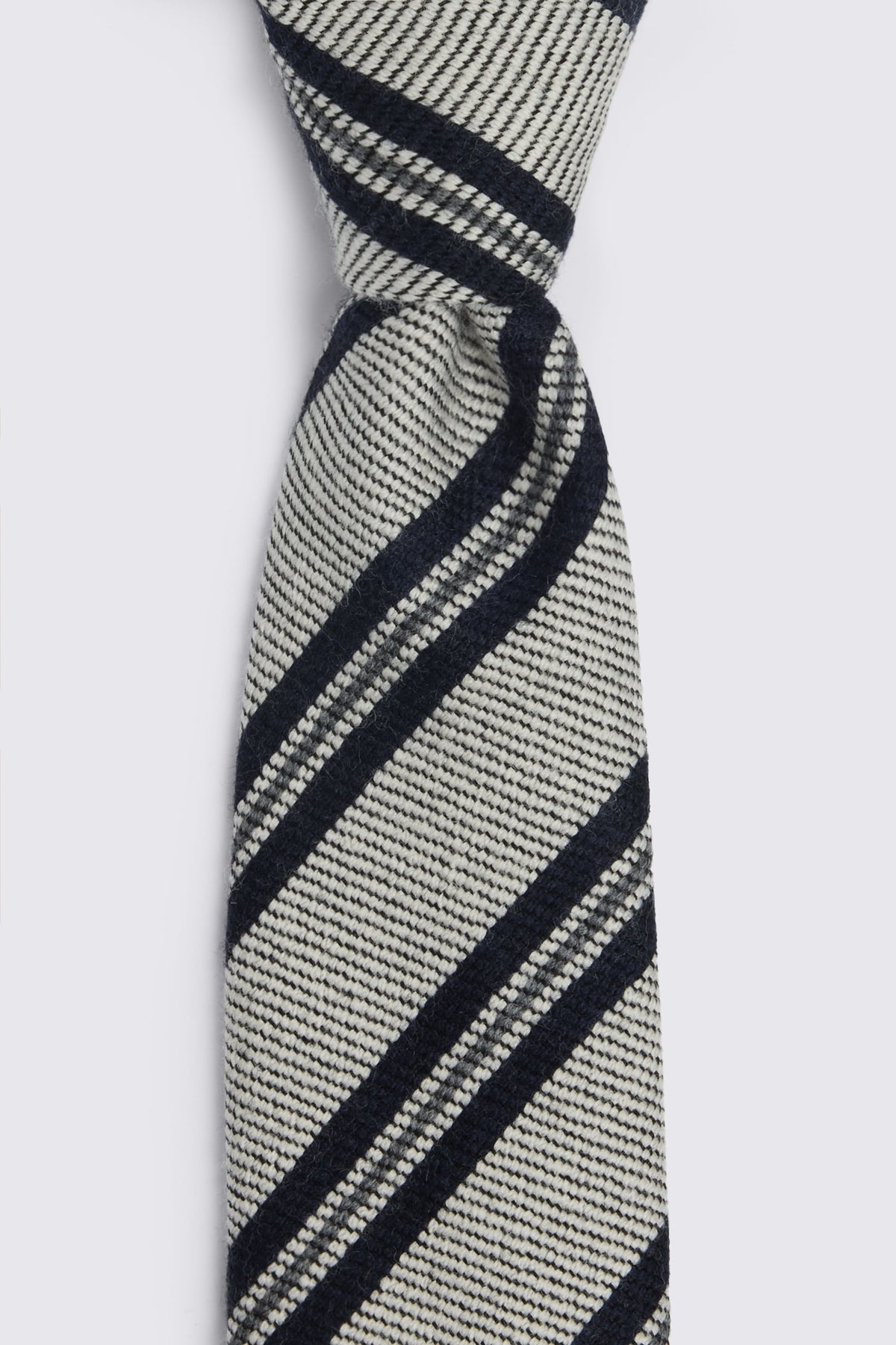 Italian Light Grey & Navy Wool Stripe Tie