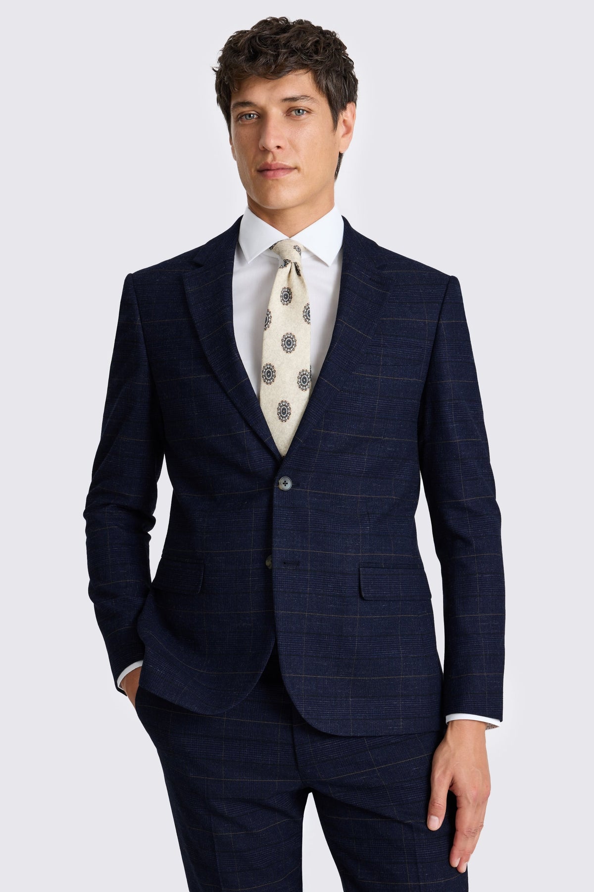 Slim Fit Navy Black Check Suit