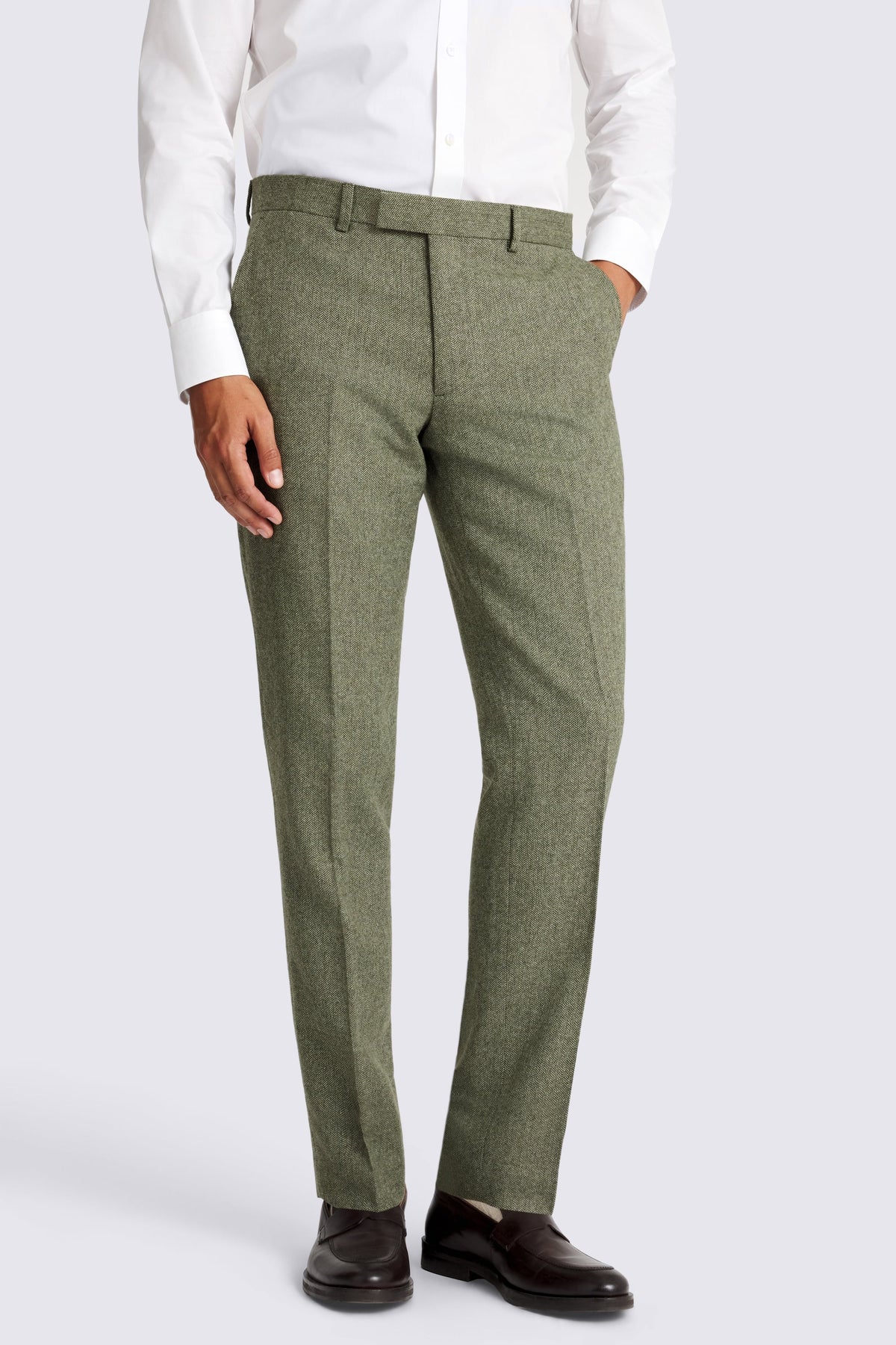 Slim Fit Sage Herringbone Trousers