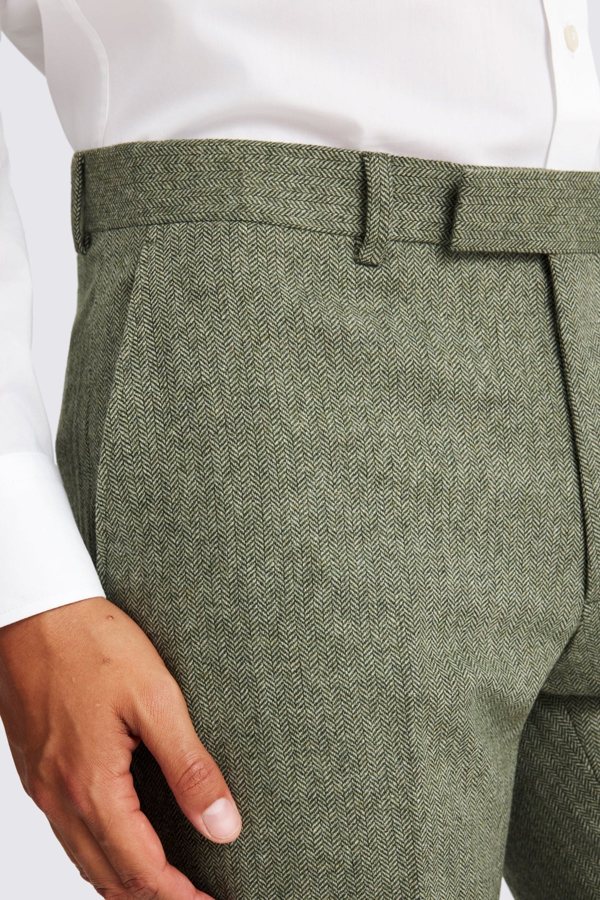 Slim Fit Sage Herringbone Trousers