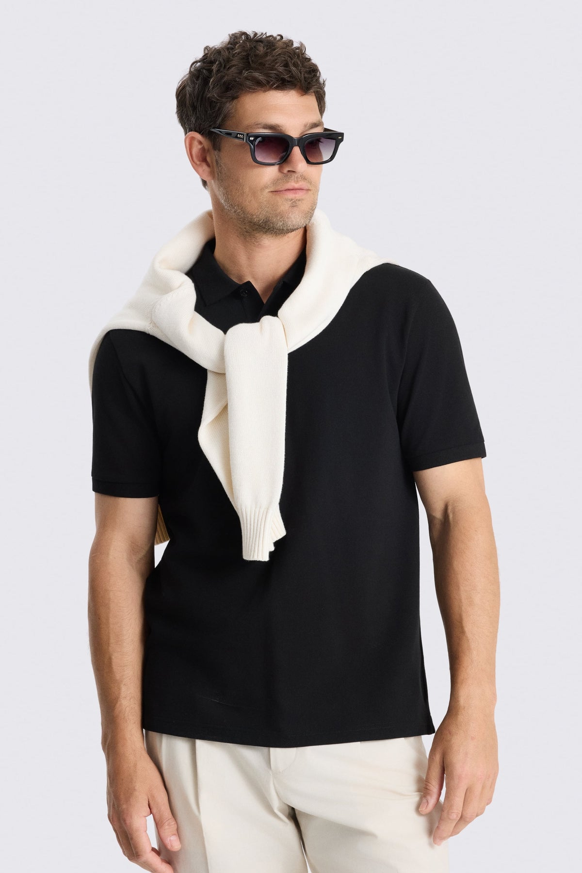 Black Cotton Pique Polo Shirt
