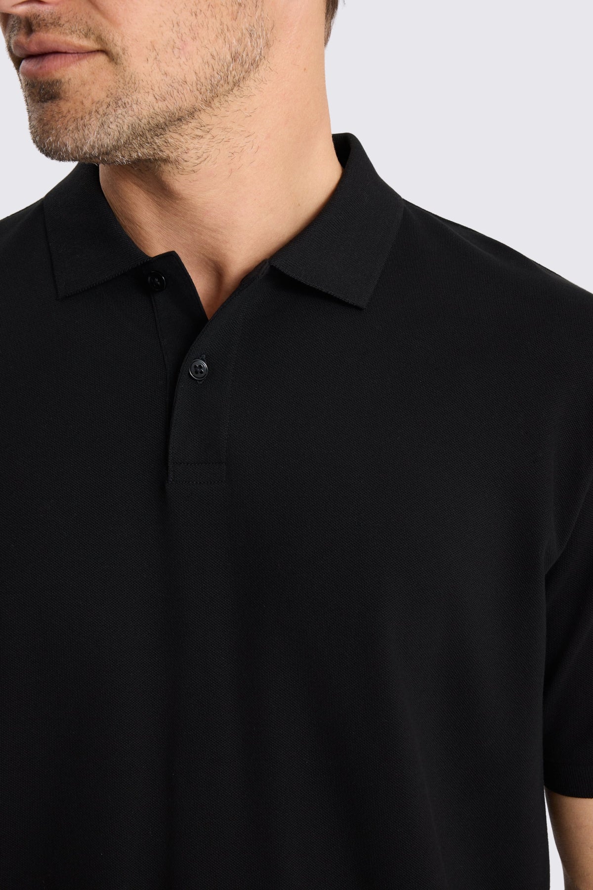 Black Cotton Pique Polo Shirt
