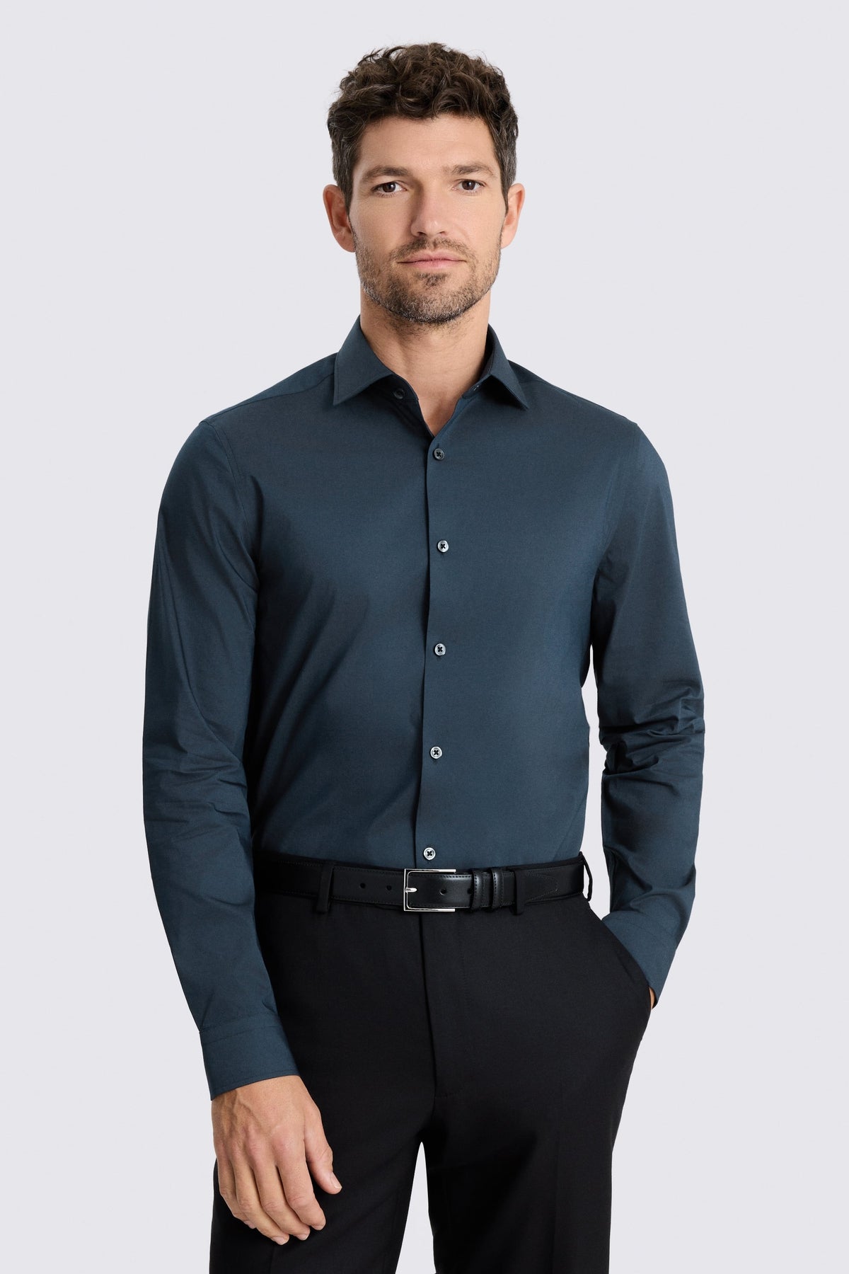 Slim Fit Dark Blue Stretch Shirt