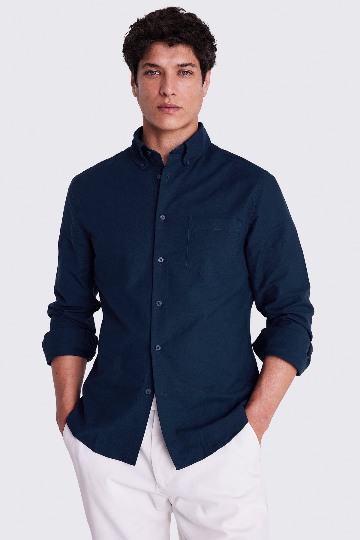 Navy Washed Cotton Oxford Shirt