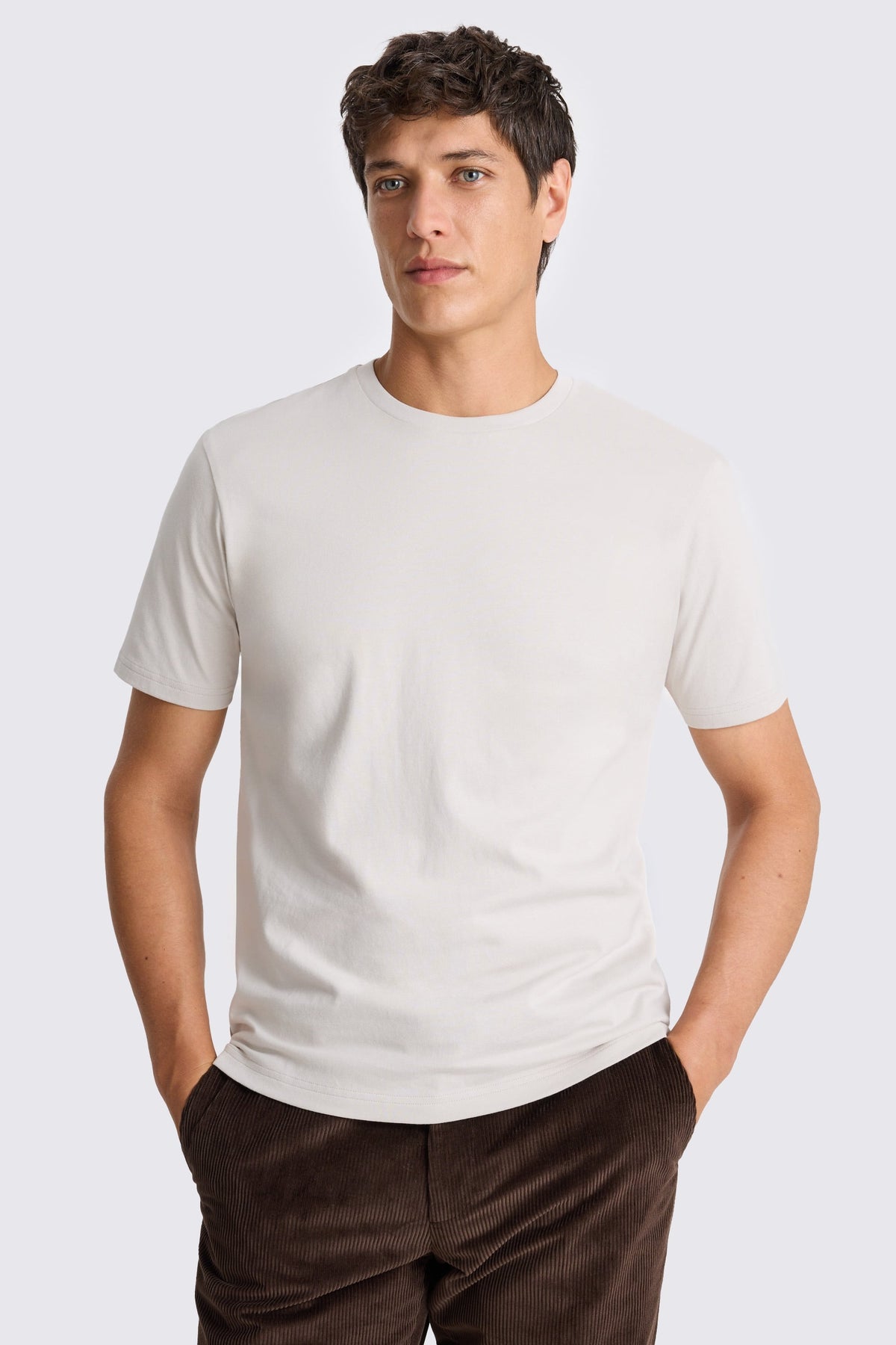 Light Taupe Cotton Crew-Neck T-Shirt