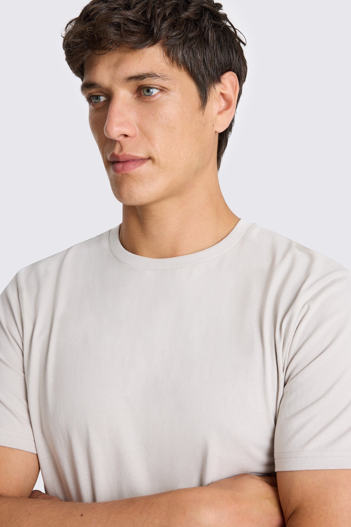 Light Taupe Cotton Crew-Neck T-Shirt