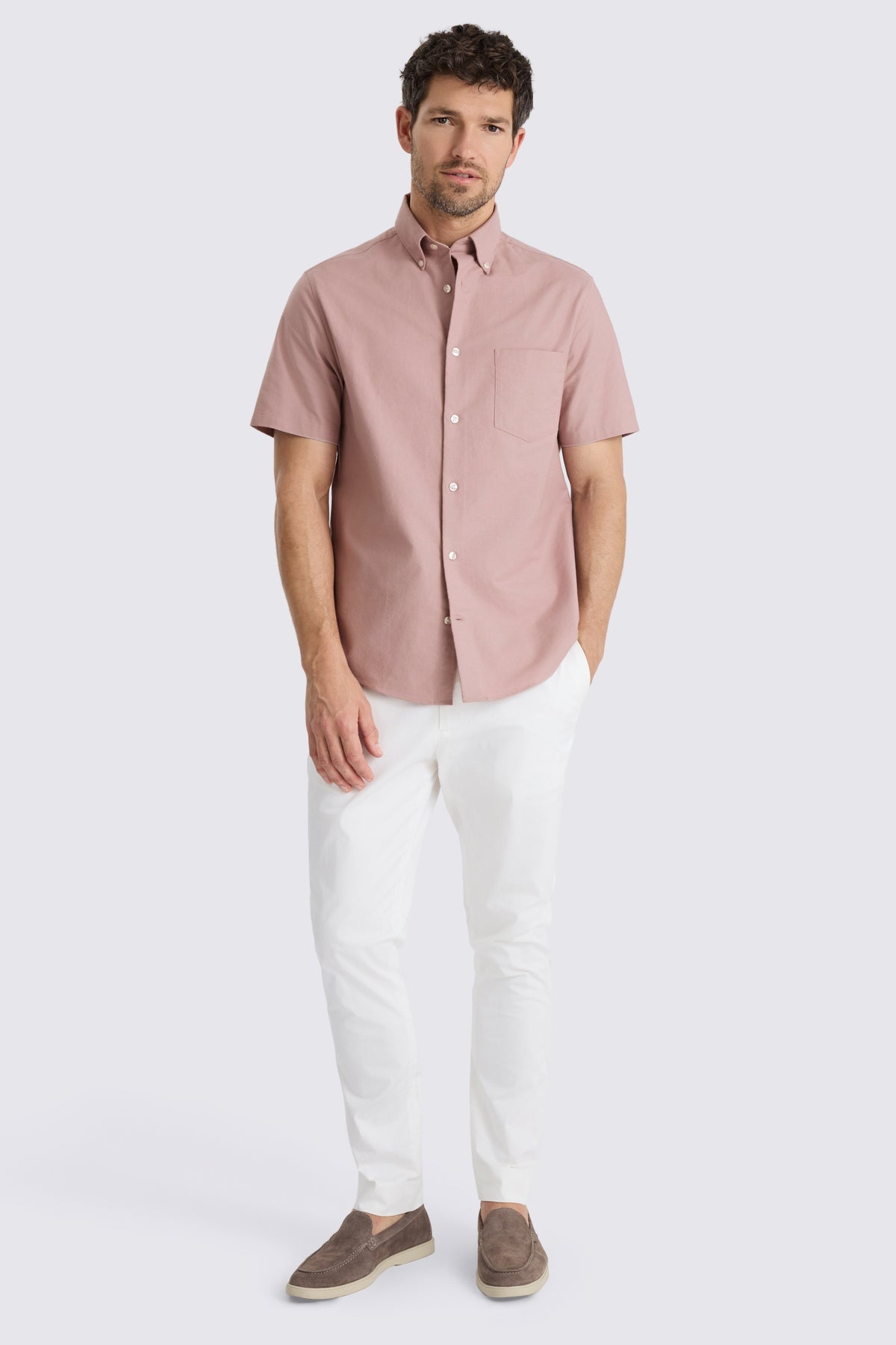 Pink Short Sleeve Cotton Oxford Shirt