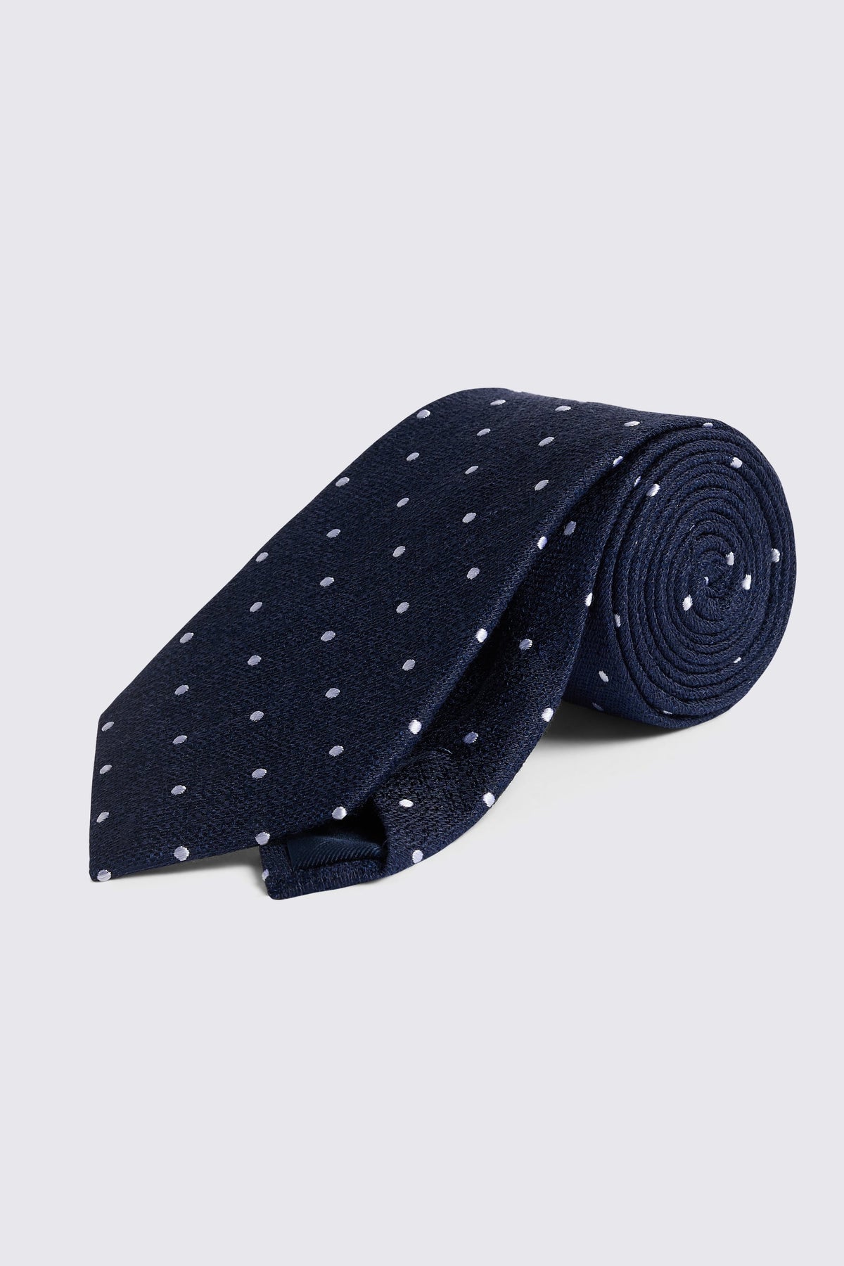 Navy Polka Dot Silk & Linen Tie