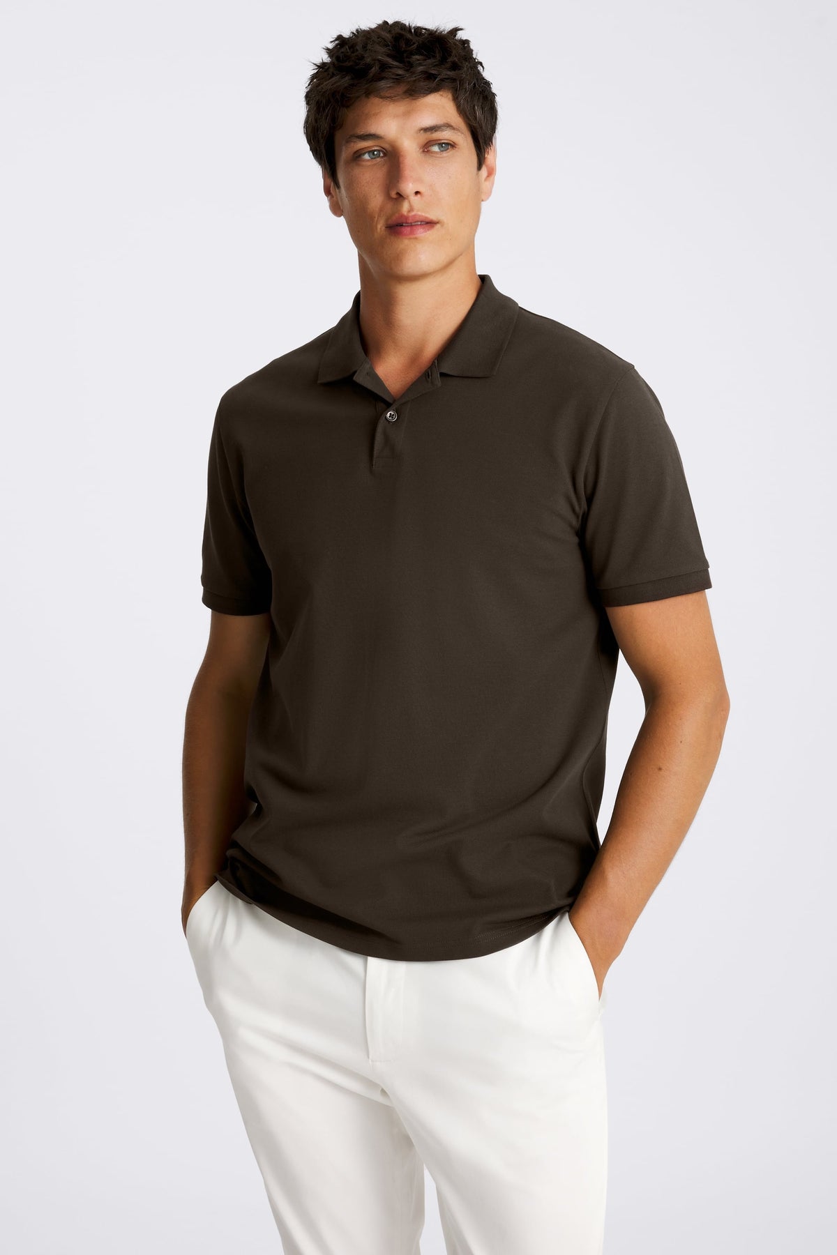 Brown Cotton Pique Polo Shirt