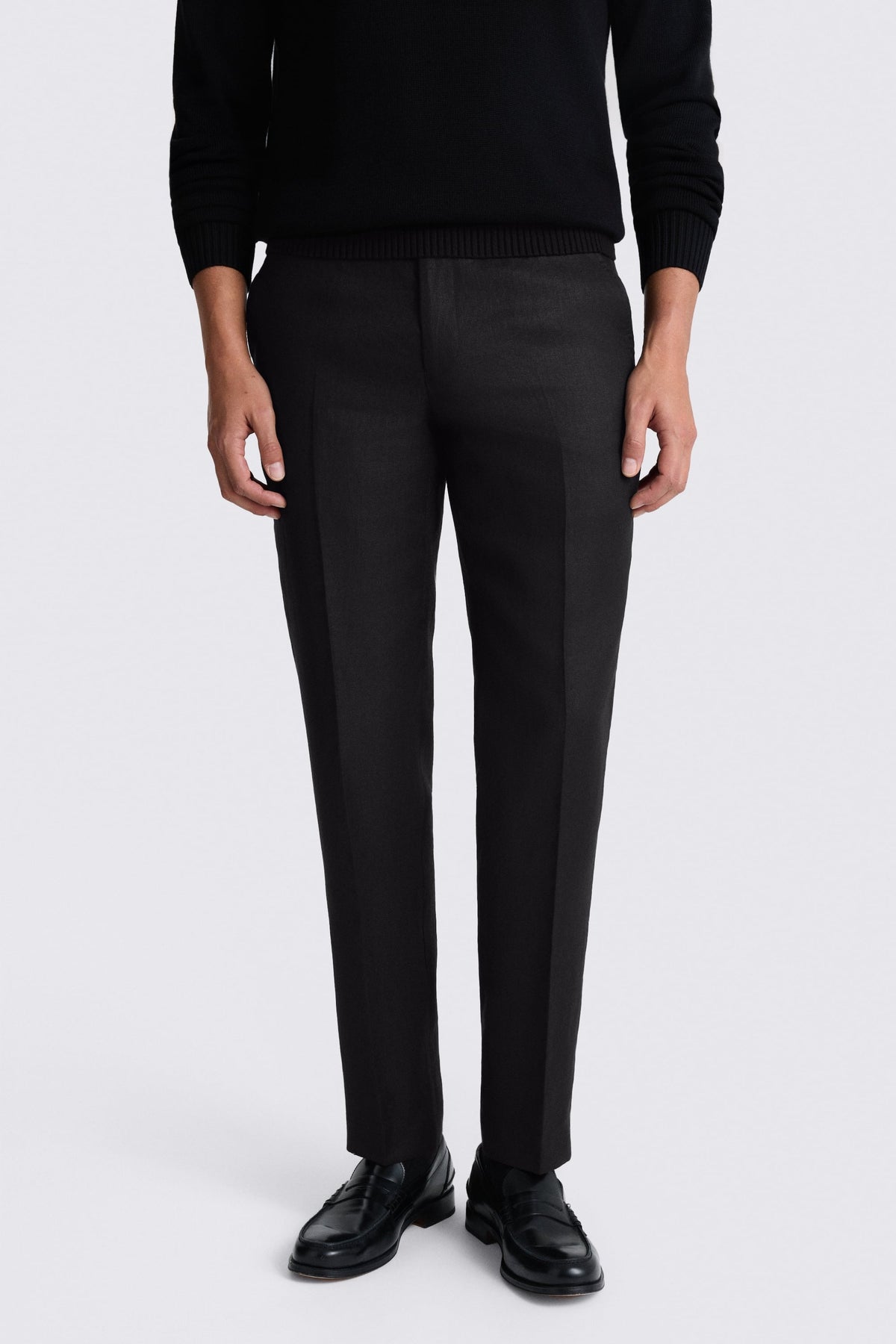 Tailored Fit Black Twill Linen Trousers