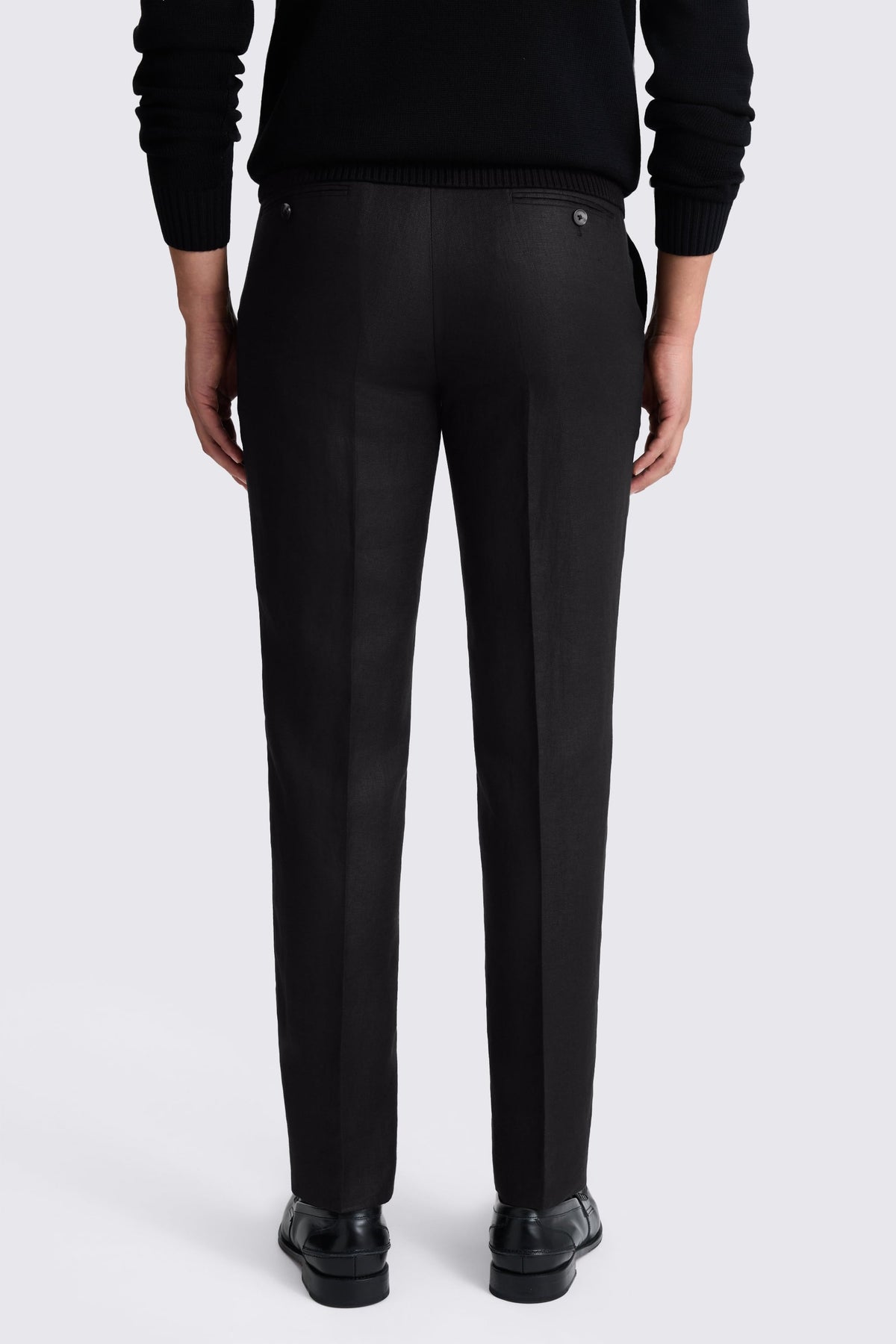 Tailored Fit Black Twill Linen Trousers