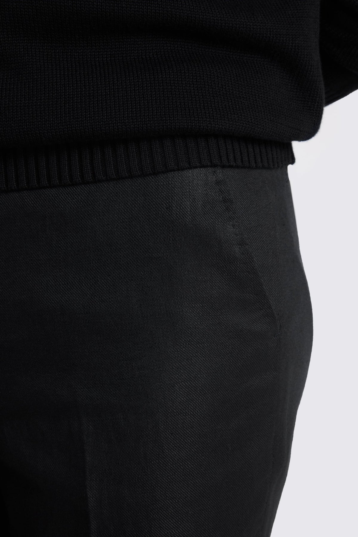 Tailored Fit Black Twill Linen Trousers