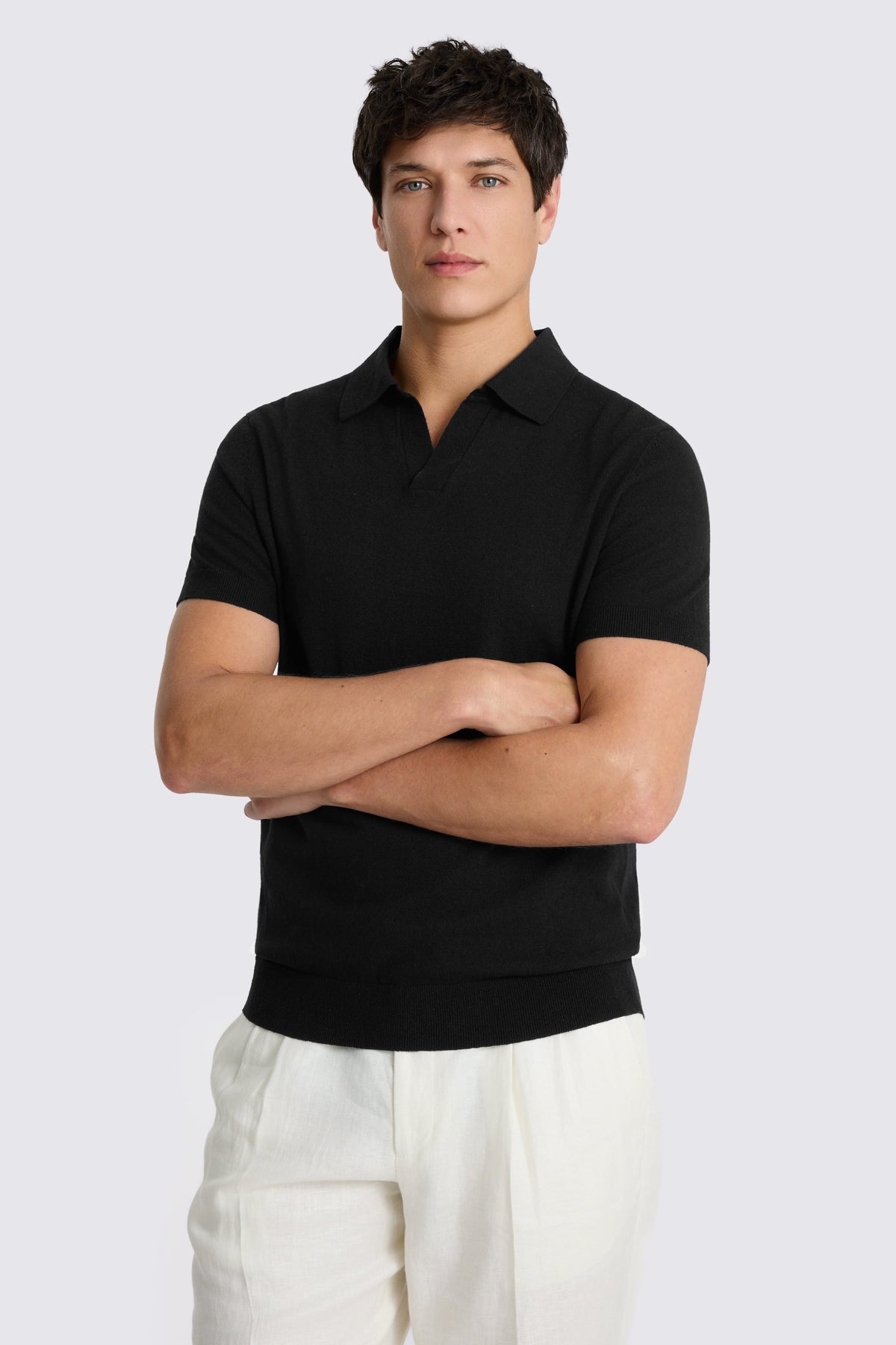 Black Linen-blend Skipper Polo Shirt