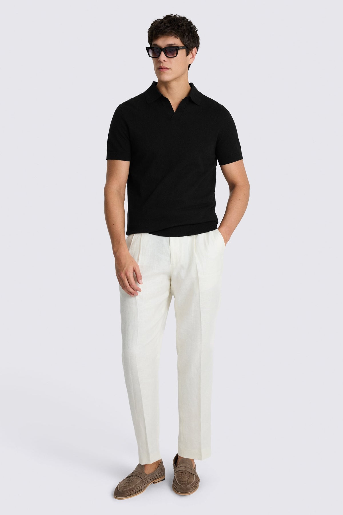 Black Linen-blend Skipper Polo Shirt