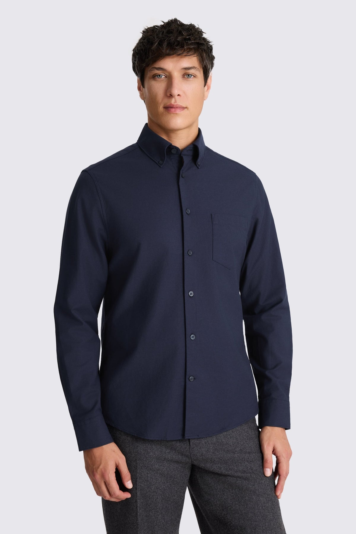 Navy Washed Cotton Oxford Shirt