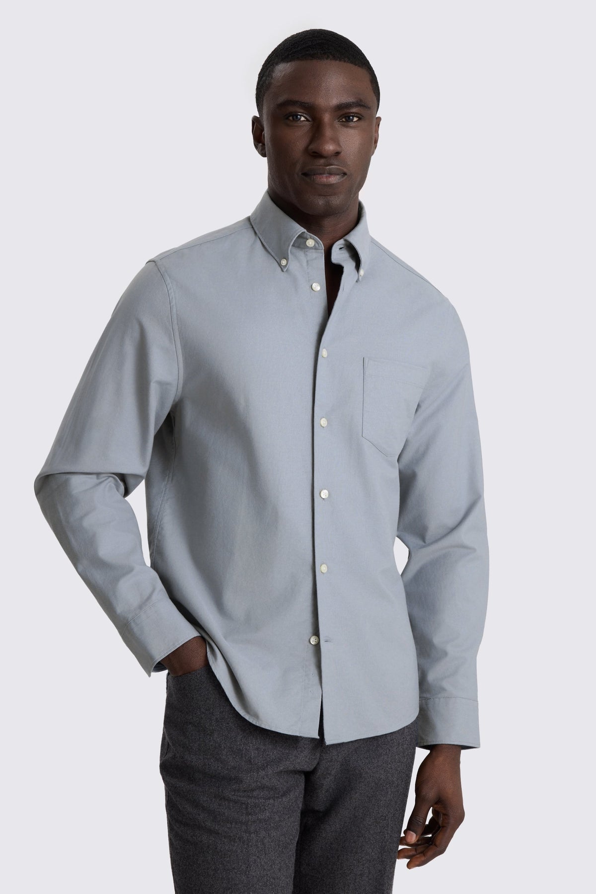 Mid Blue Washed Cotton Oxford Shirt
