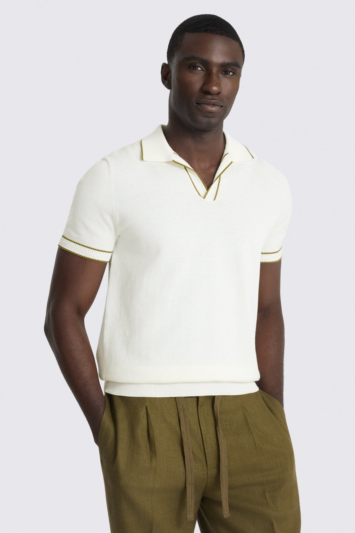 Off-White Contrast Placket Skipper Polo Shirt