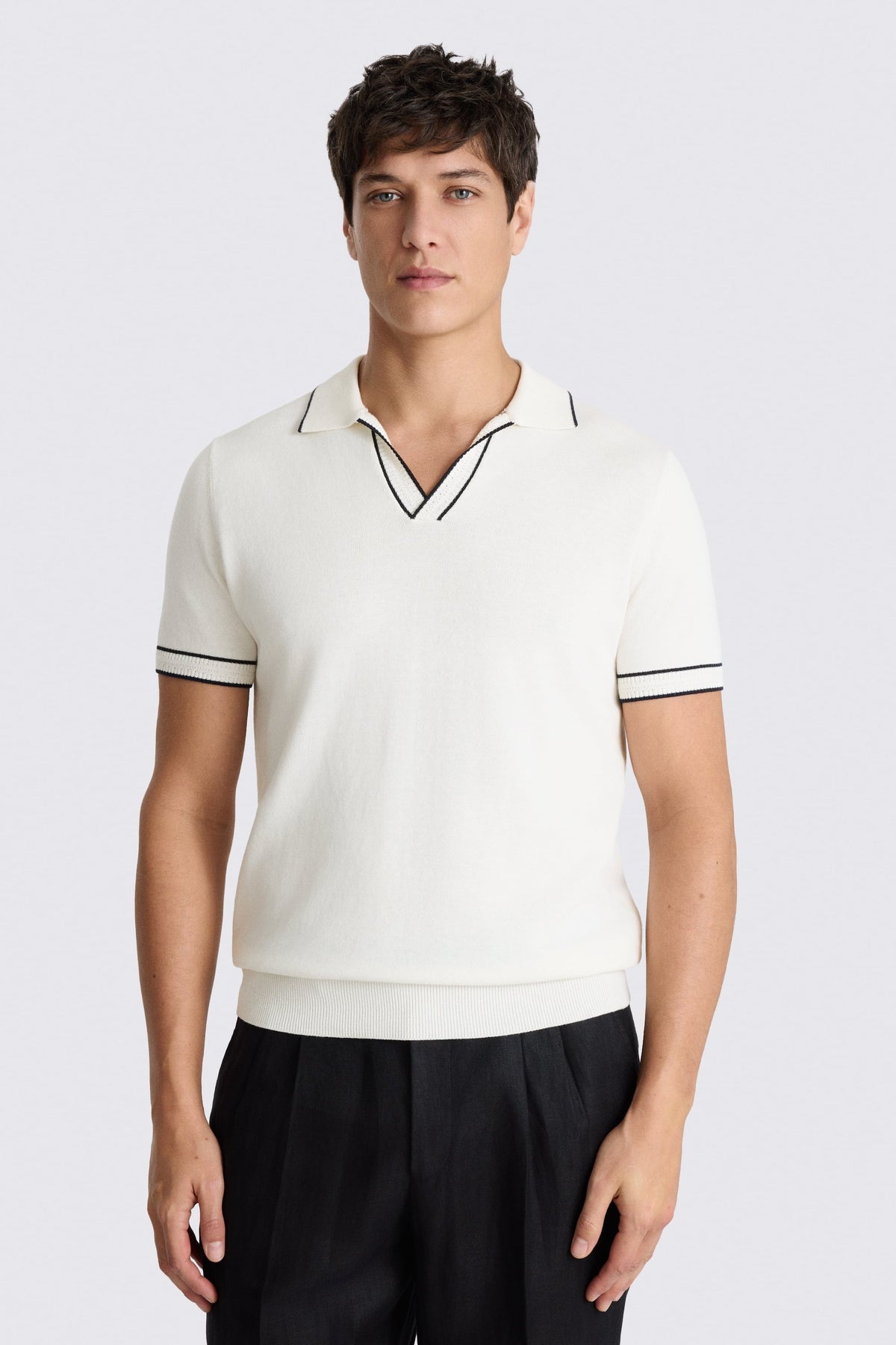 Off-White Contrast Placket Cotton Skipper Polo Shirt