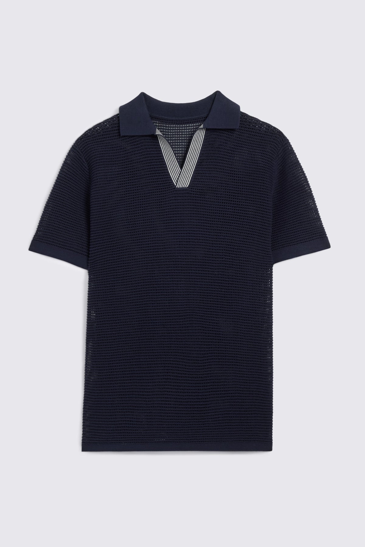Short Sleeve Navy Open Knit Skipper Polo Shirt