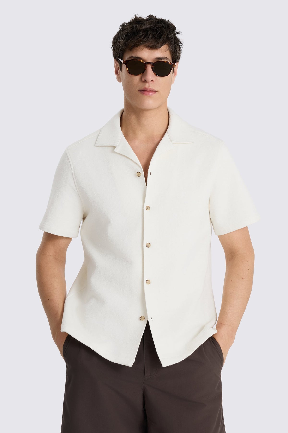 Off-White Cotton Knitted Cuban Collar Shirt