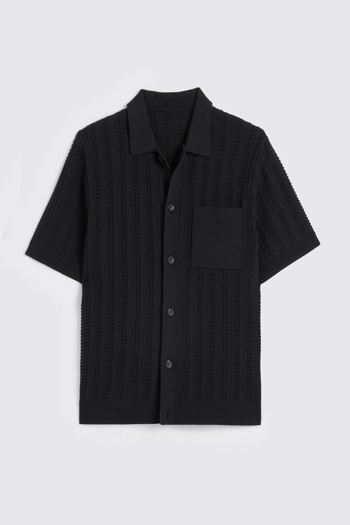 Black Chevron Pointelle Cotton-blend Knitted Shirt