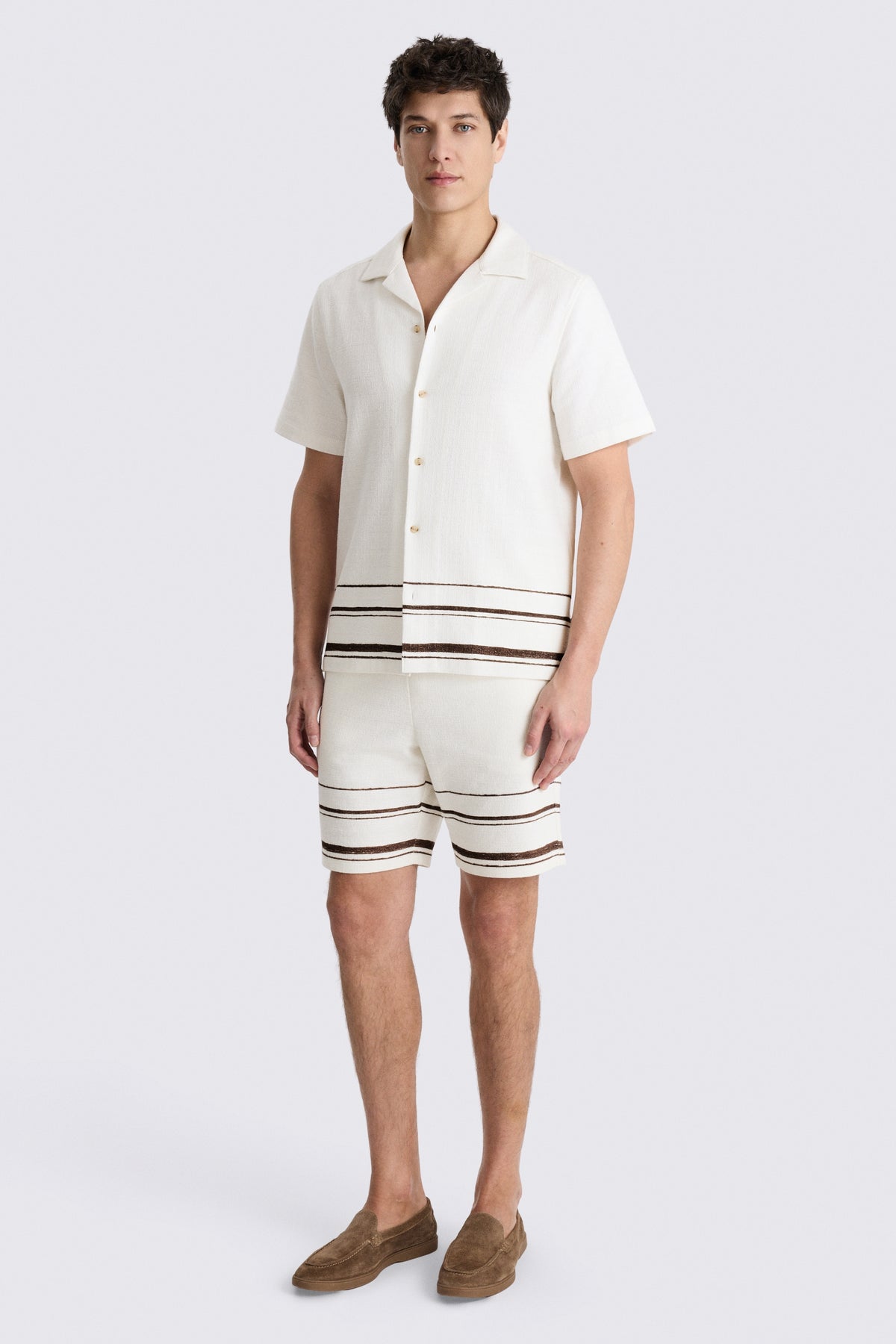 Brown Stripe Cotton Cuban Collar Shirt