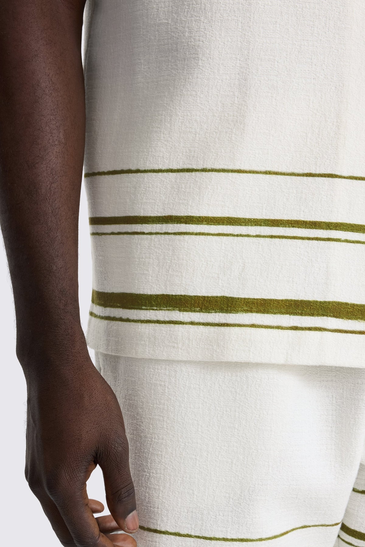 Olive Stripe Cotton Cuban Collar Shirt