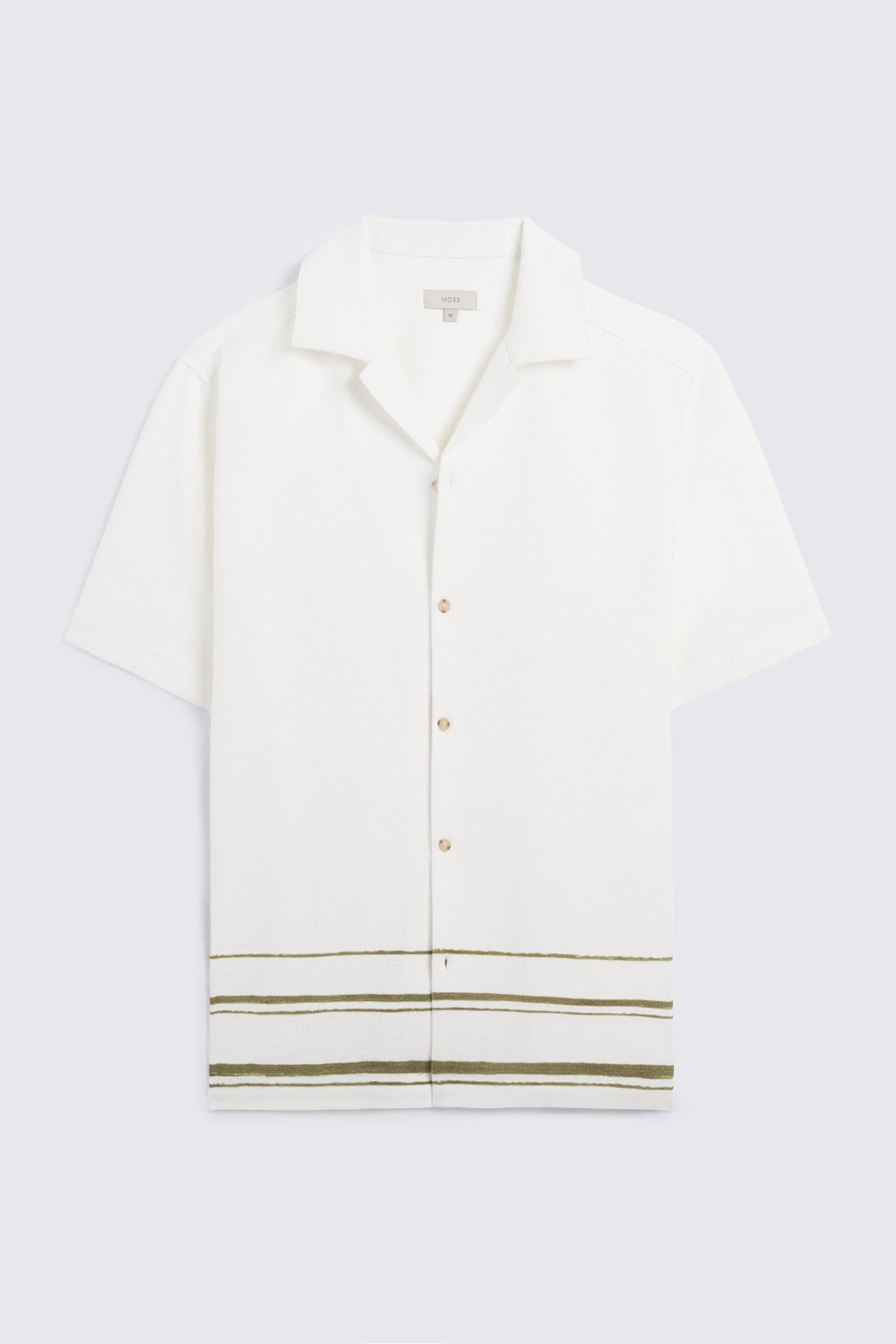 Olive Stripe Cotton Cuban Collar Shirt